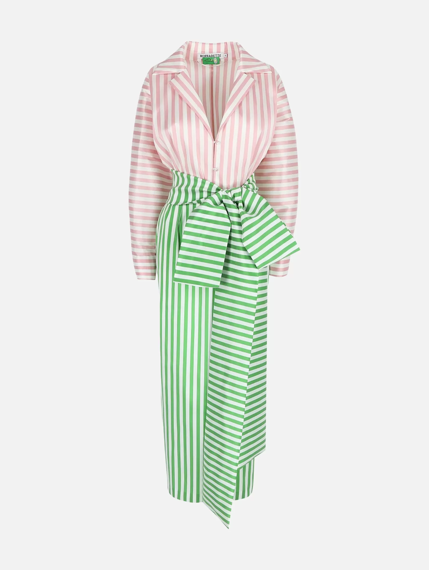 Claire Stripe Dress in Grass Green & Blush Pink