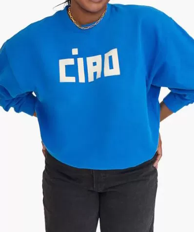 Clare V. Oversized Ciao Sweatshirt - Bright Cobalt/Cream