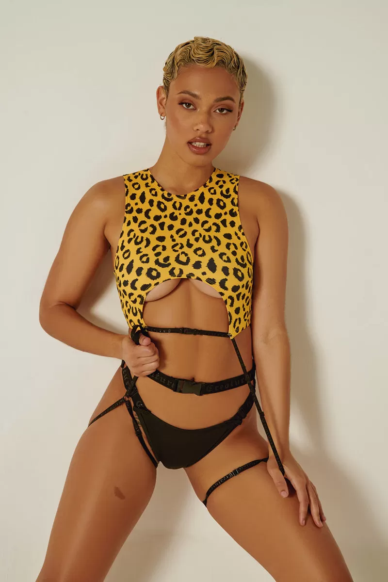 CXIX Buckle Up Garter Top -  Yellow Leopard