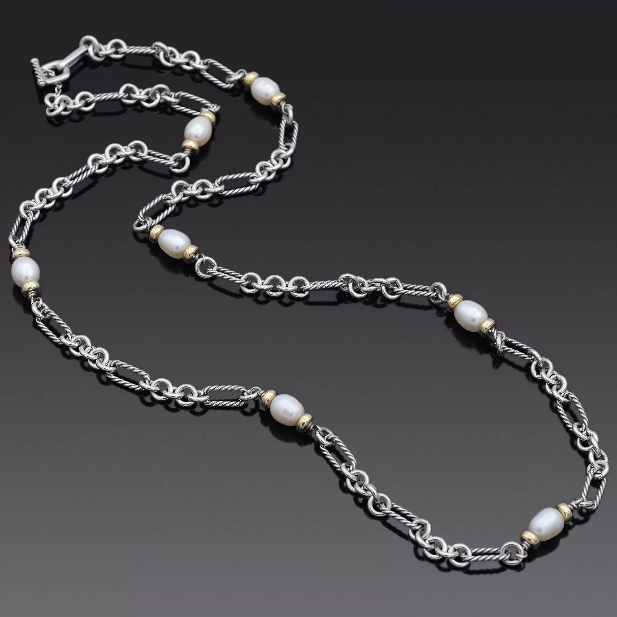 David Yurman Sterling Silver & 18K Yellow Gold Pearl Toggle Chain Necklace