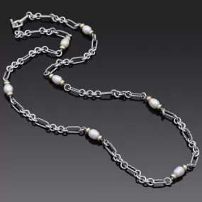 David Yurman Sterling Silver & 18K Yellow Gold Pearl Toggle Chain Necklace