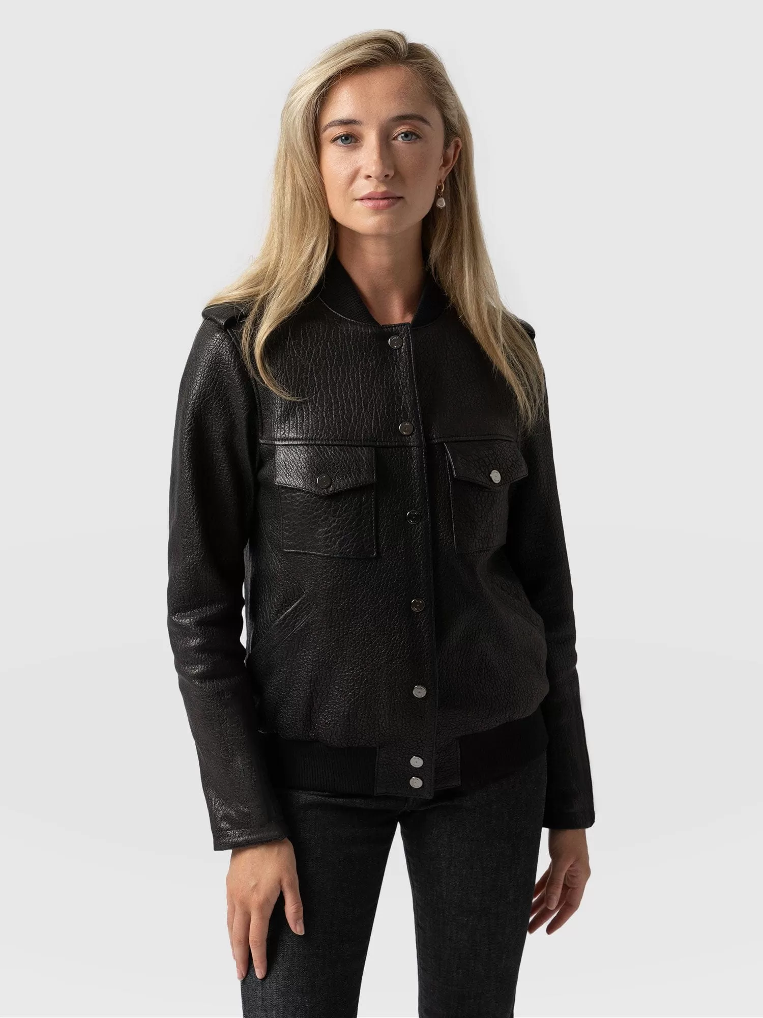 Delphi Leather Bomber Jacket - Black