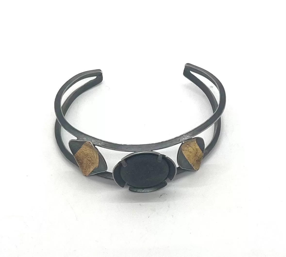 Domed Rock Gold Leaf Cuff Bracelet