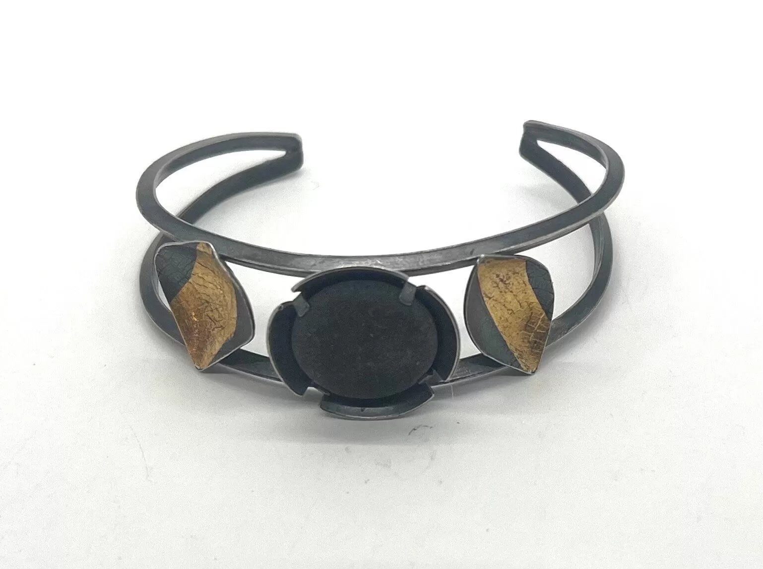 Domed Rock Gold Leaf Cuff Bracelet