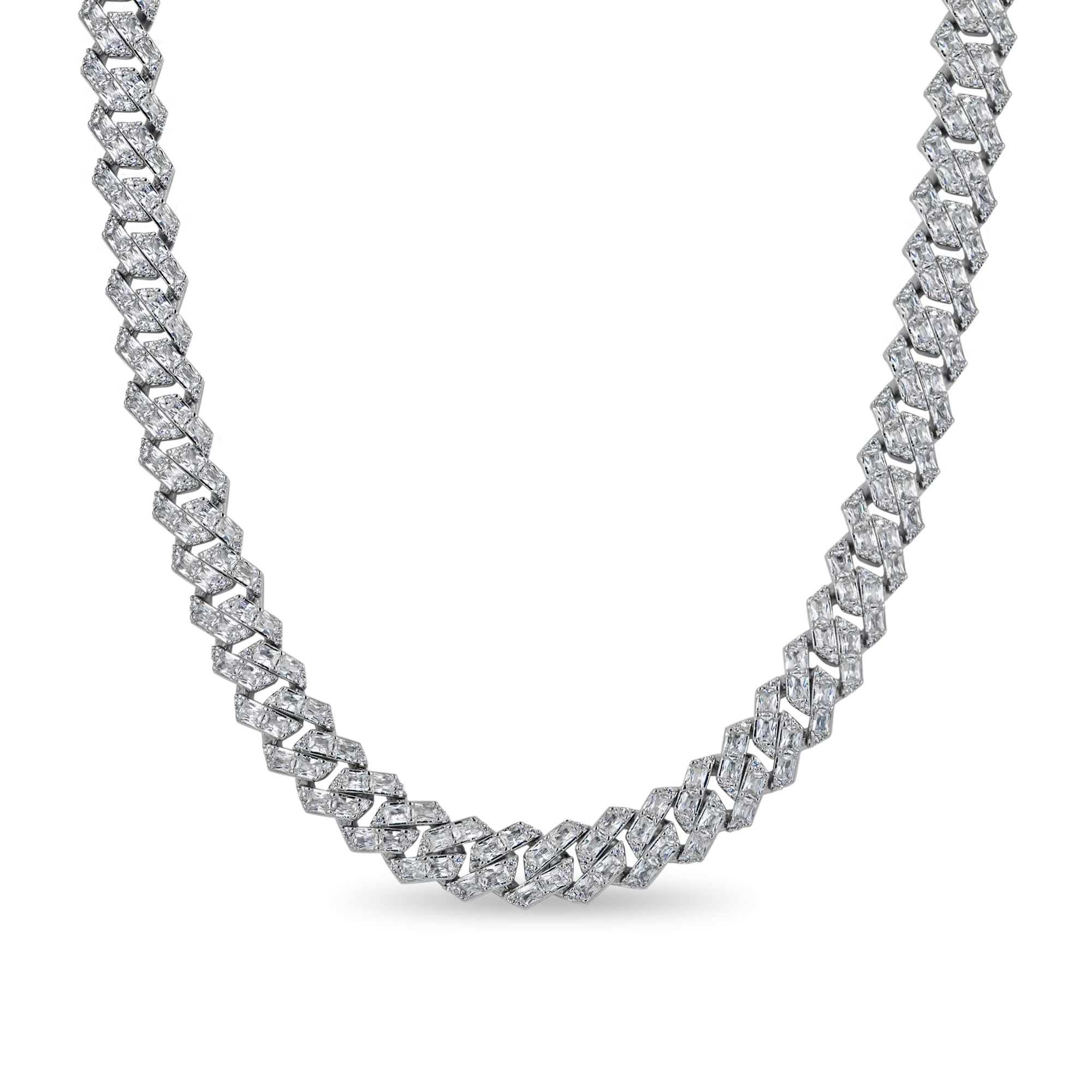 Emerald Cut Prong Cuban Link Chain - 12mm