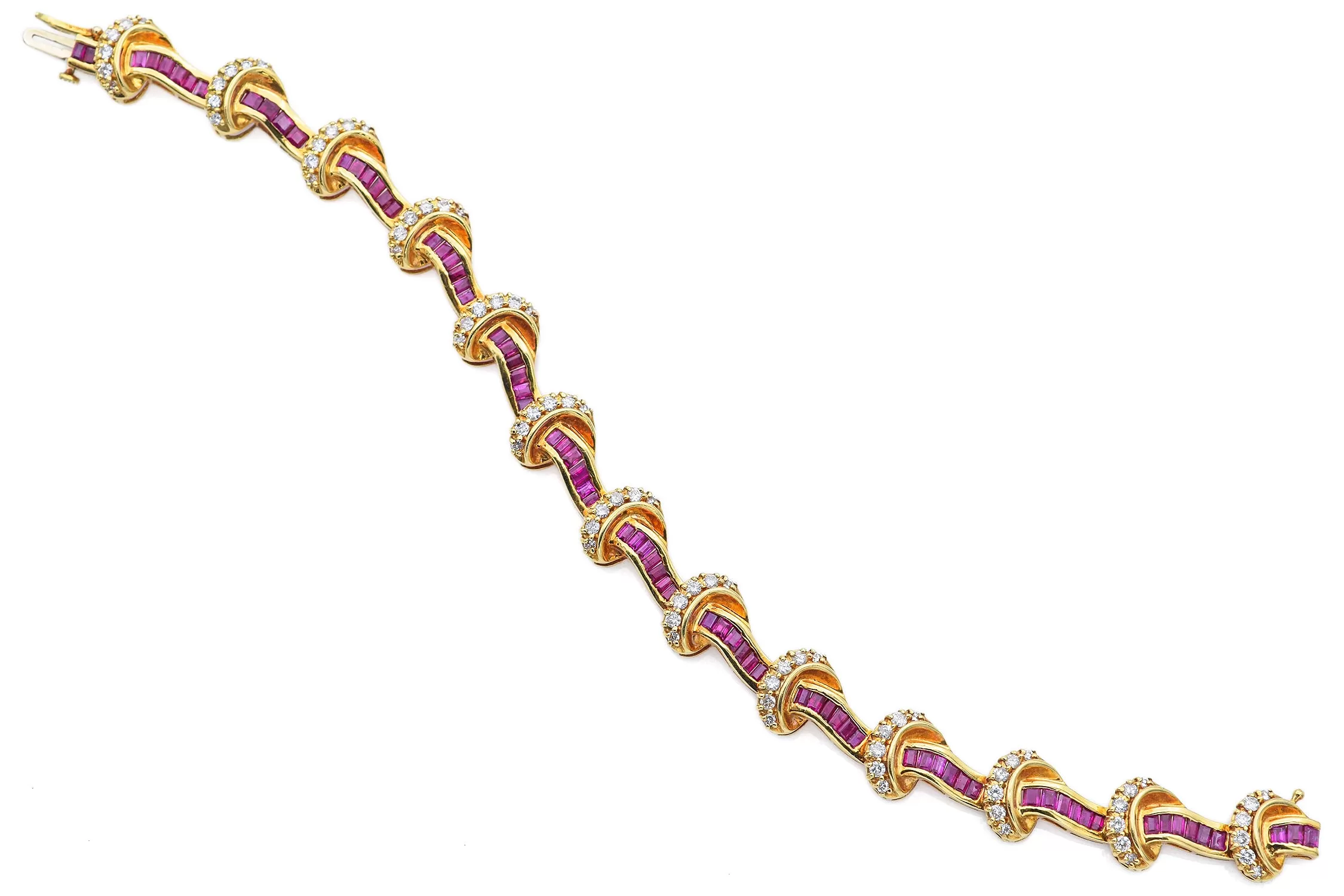 Estate 18K Yellow Gold Ruby & 2.08 TCW Diamond Tennis Bracelet   Box