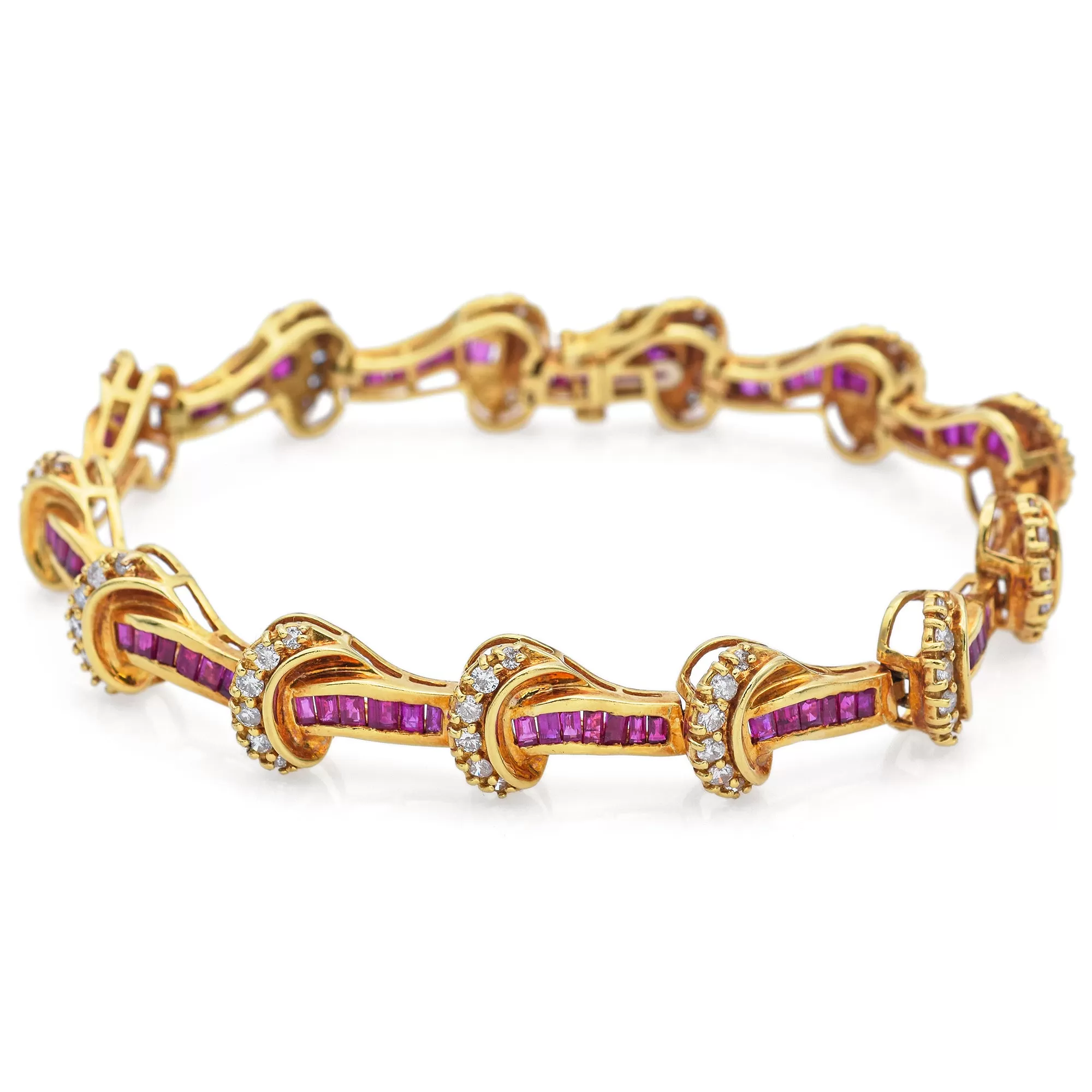 Estate 18K Yellow Gold Ruby & 2.08 TCW Diamond Tennis Bracelet   Box