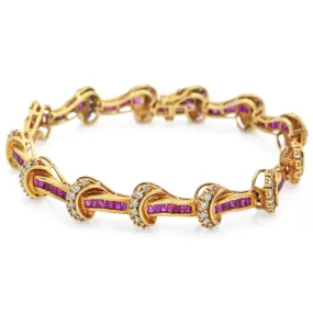 Estate 18K Yellow Gold Ruby & 2.08 TCW Diamond Tennis Bracelet   Box