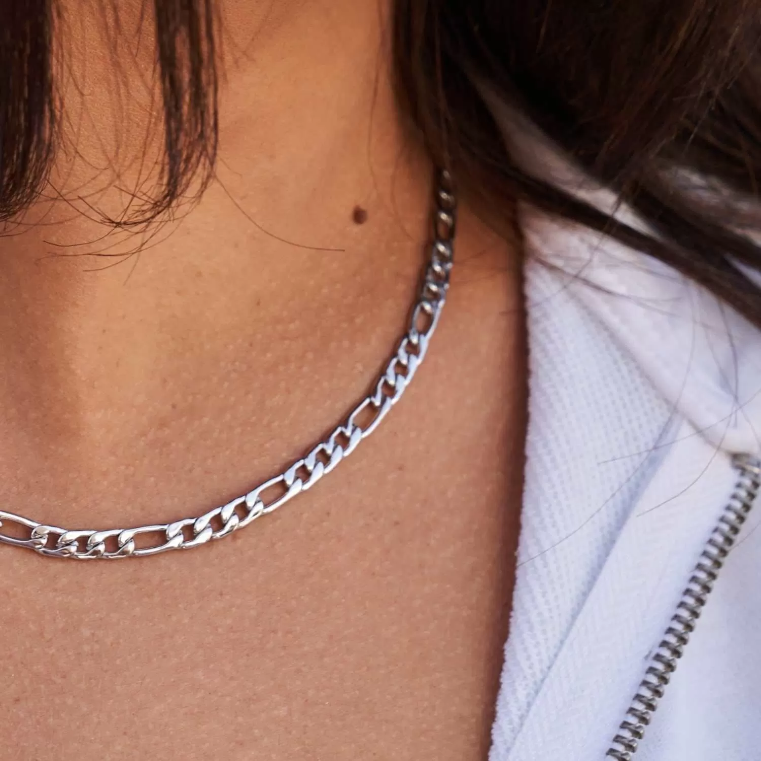 Figaro Link Necklace in White Gold - 4mm