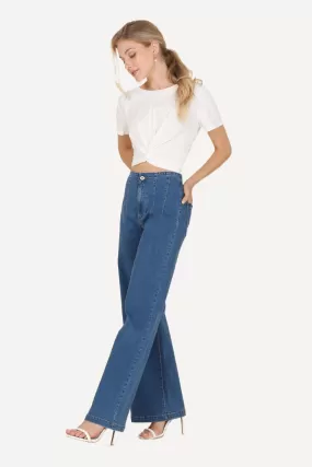 Flared High Waist Pin Tuck Jeans