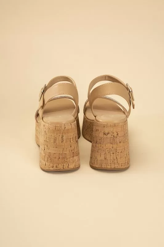 FRAYA CORK RHINESTONE STRAP SANDALS