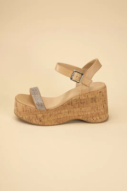 FRAYA CORK RHINESTONE STRAP SANDALS