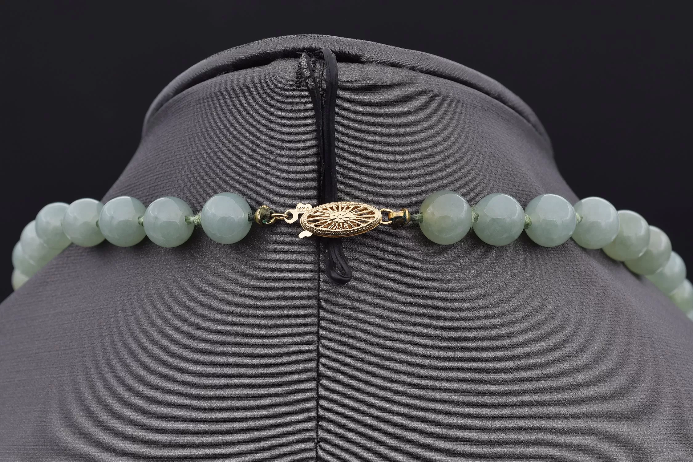 GIA 14K Yellow Gold Translucent Green Jadeite Jade Beaded Strand Necklace