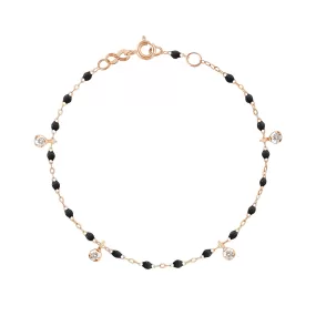 Gigi Supreme 4 Diamond Bracelet, Black, Rose Gold, 6.7"