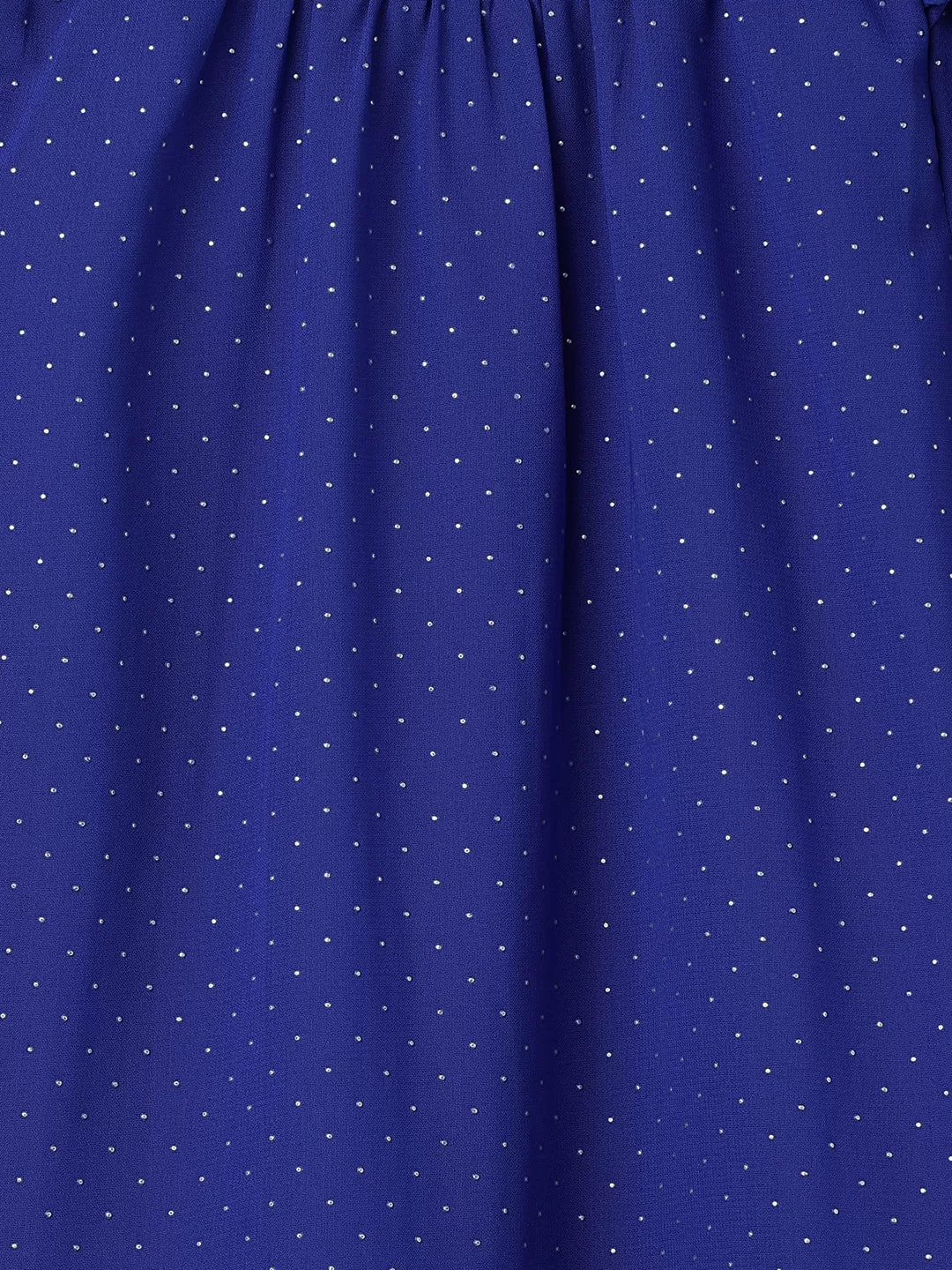 Girls Foil Dot Printed Blue Dress