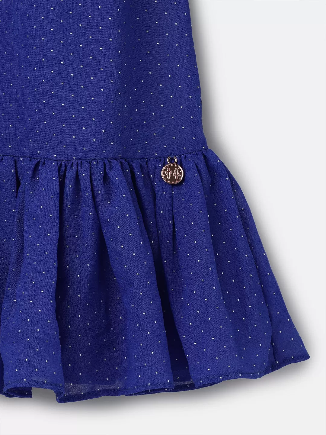 Girls Foil Dot Printed Blue Dress