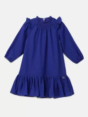 Girls Foil Dot Printed Blue Dress