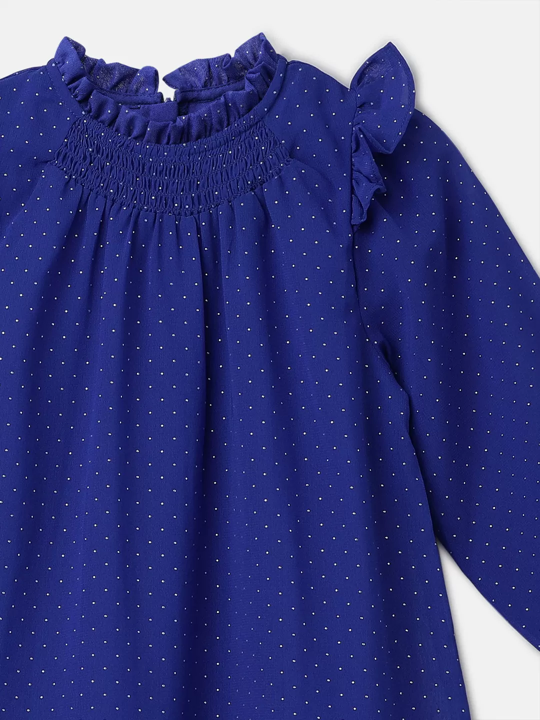 Girls Foil Dot Printed Blue Dress