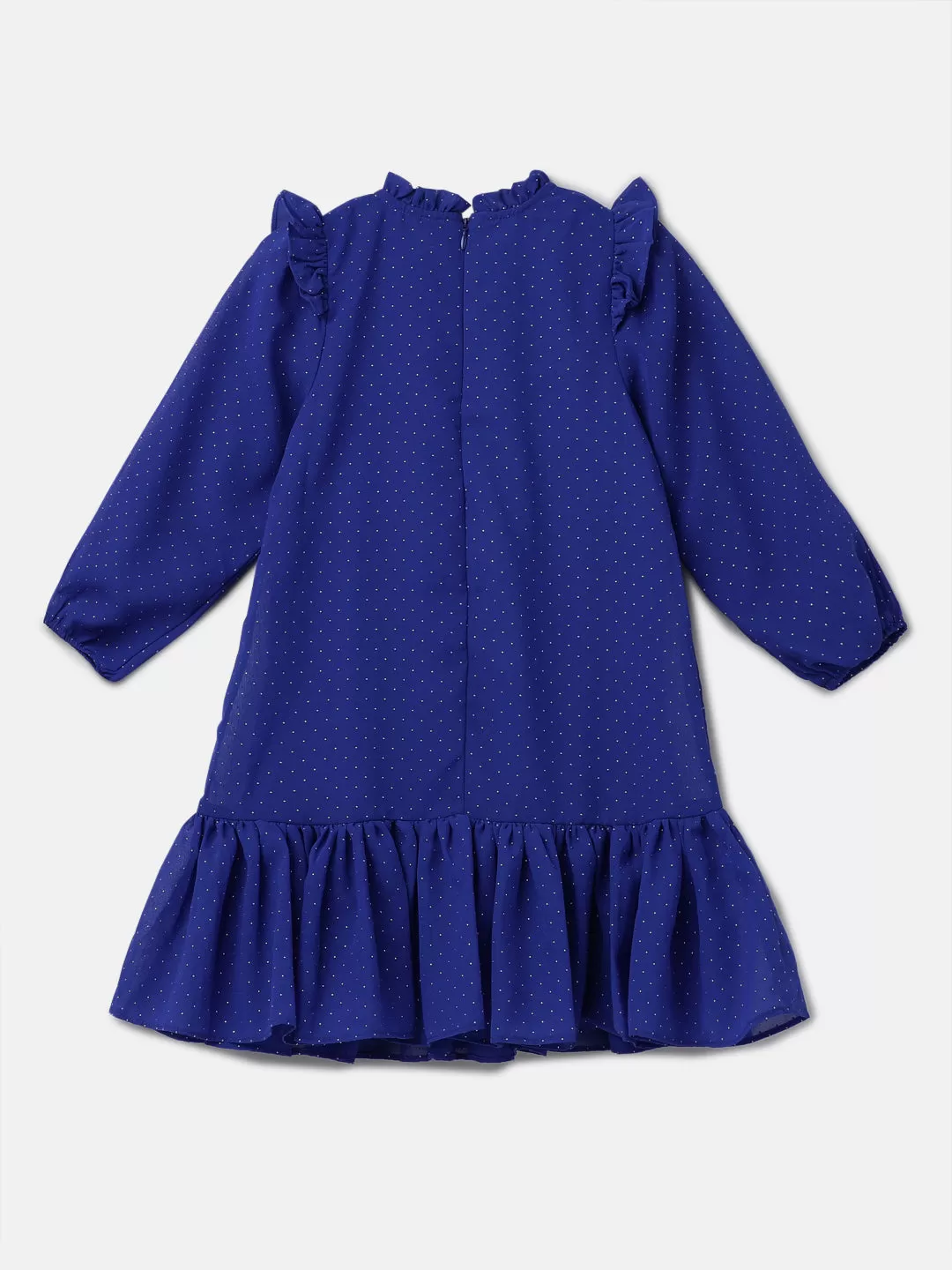 Girls Foil Dot Printed Blue Dress