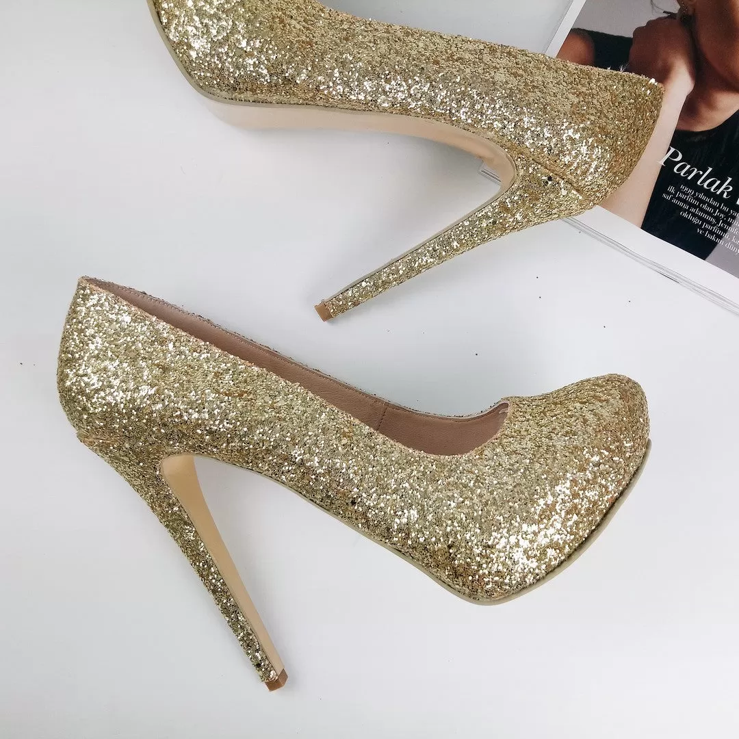 Gold Glitter Shimmer Platform Pumps