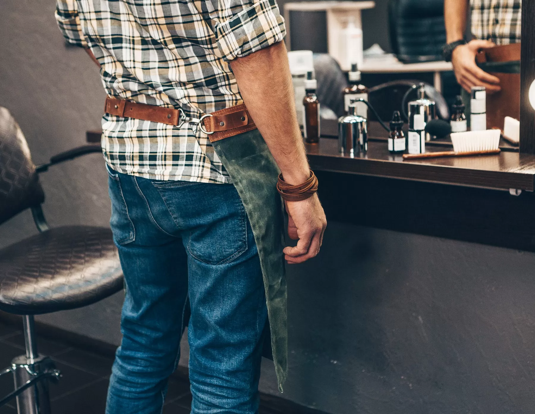 Half Waist Apron | Leather and Waxed Canvas | Handmade