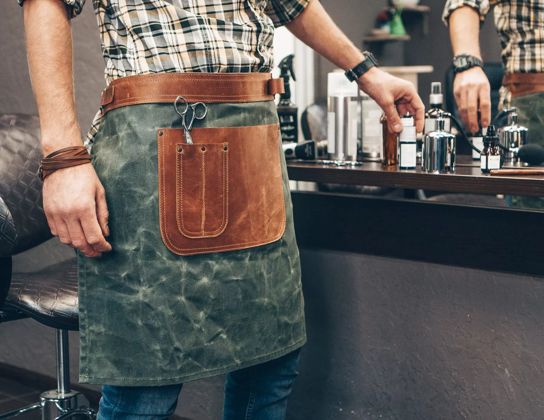 Half Waist Apron | Leather and Waxed Canvas | Handmade