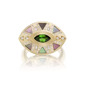 Harwell Godfrey 18k Tourmaline, MOP, Diamond Cleopatra's Eye Cocktail Ring