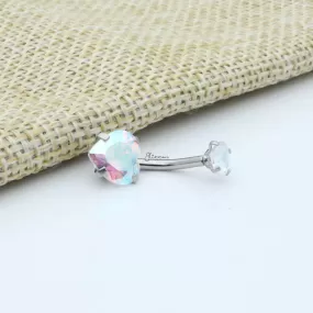 Heart Shape C.Z Belly Button Ring - Aurora Borealis