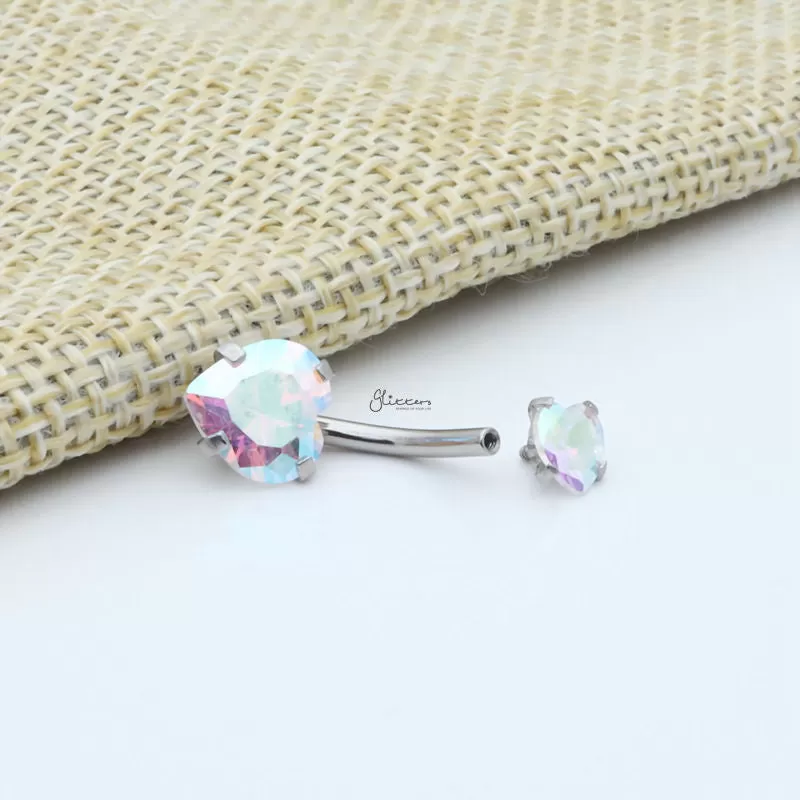 Heart Shape C.Z Belly Button Ring - Aurora Borealis