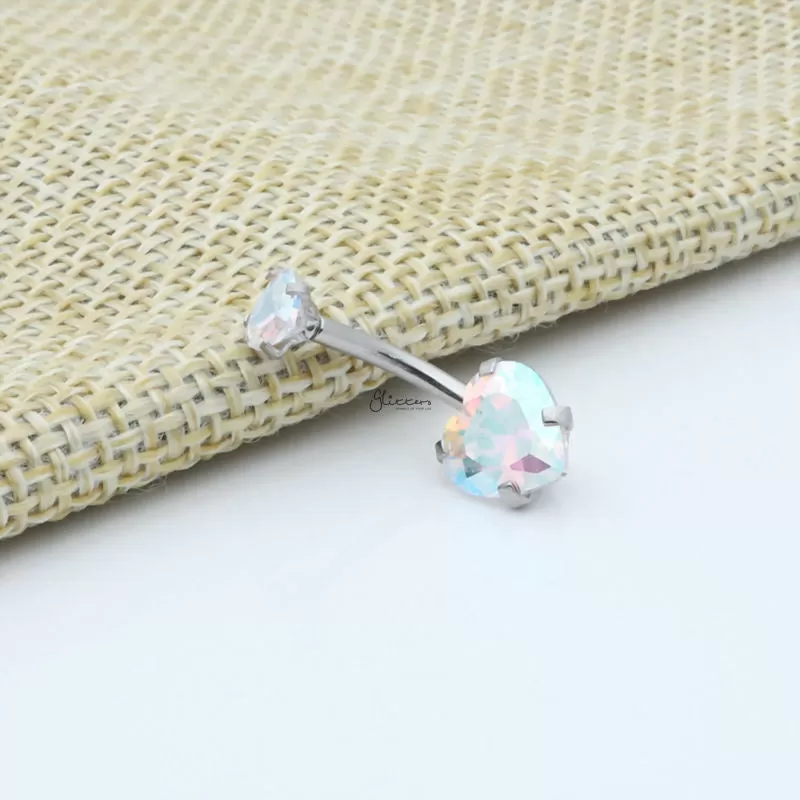 Heart Shape C.Z Belly Button Ring - Aurora Borealis