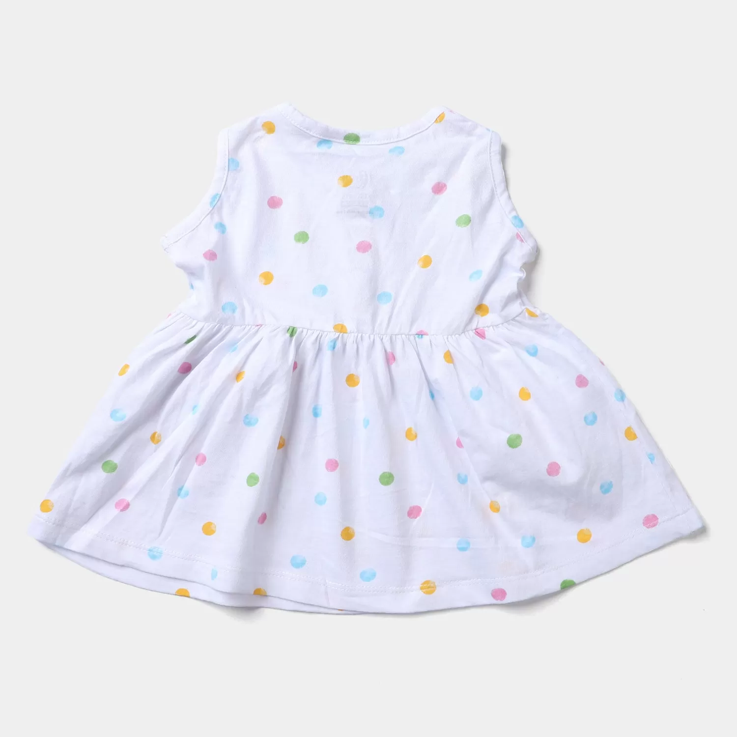 Infant Girls Cotton Terry Knitted Frock Polka Dots-Printed