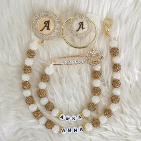 Initial Crystal Glam Pacifier & Personalised Clip Set