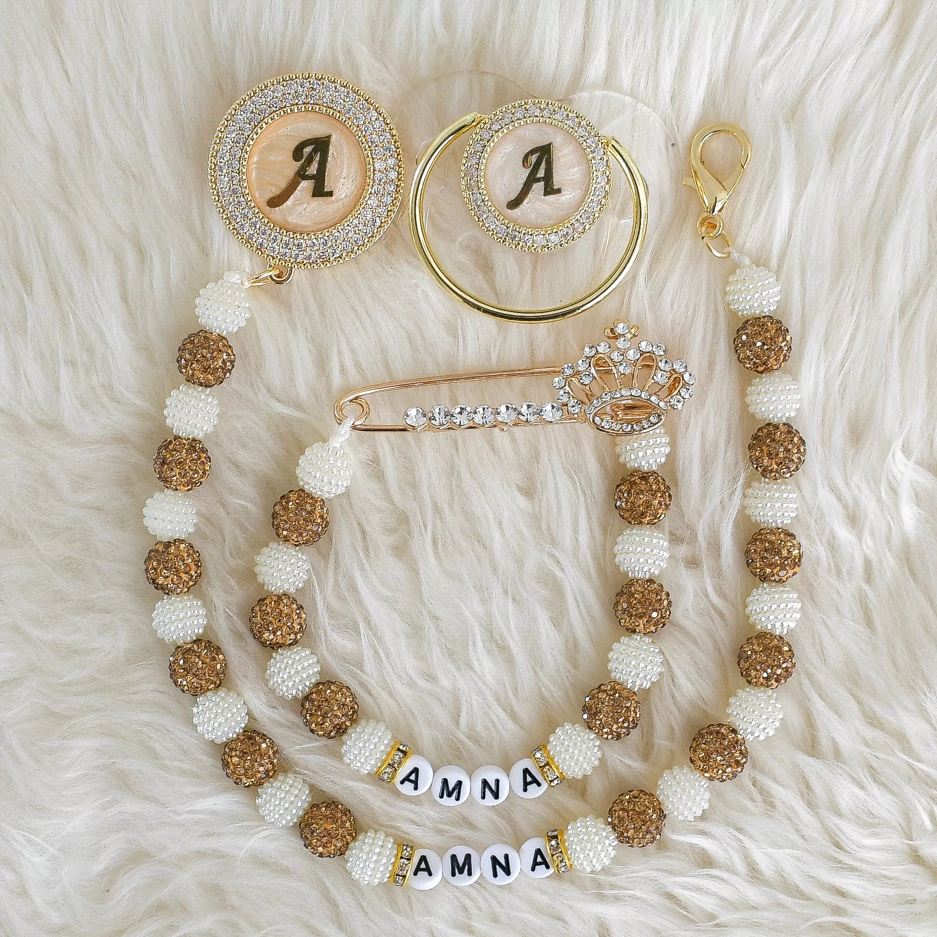 Initial Crystal Glam Pacifier & Personalised Clip Set