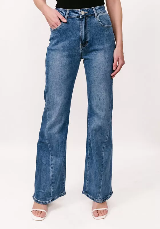 Jade Stretch High Rise Flare Leg Denim Jeans - Blue