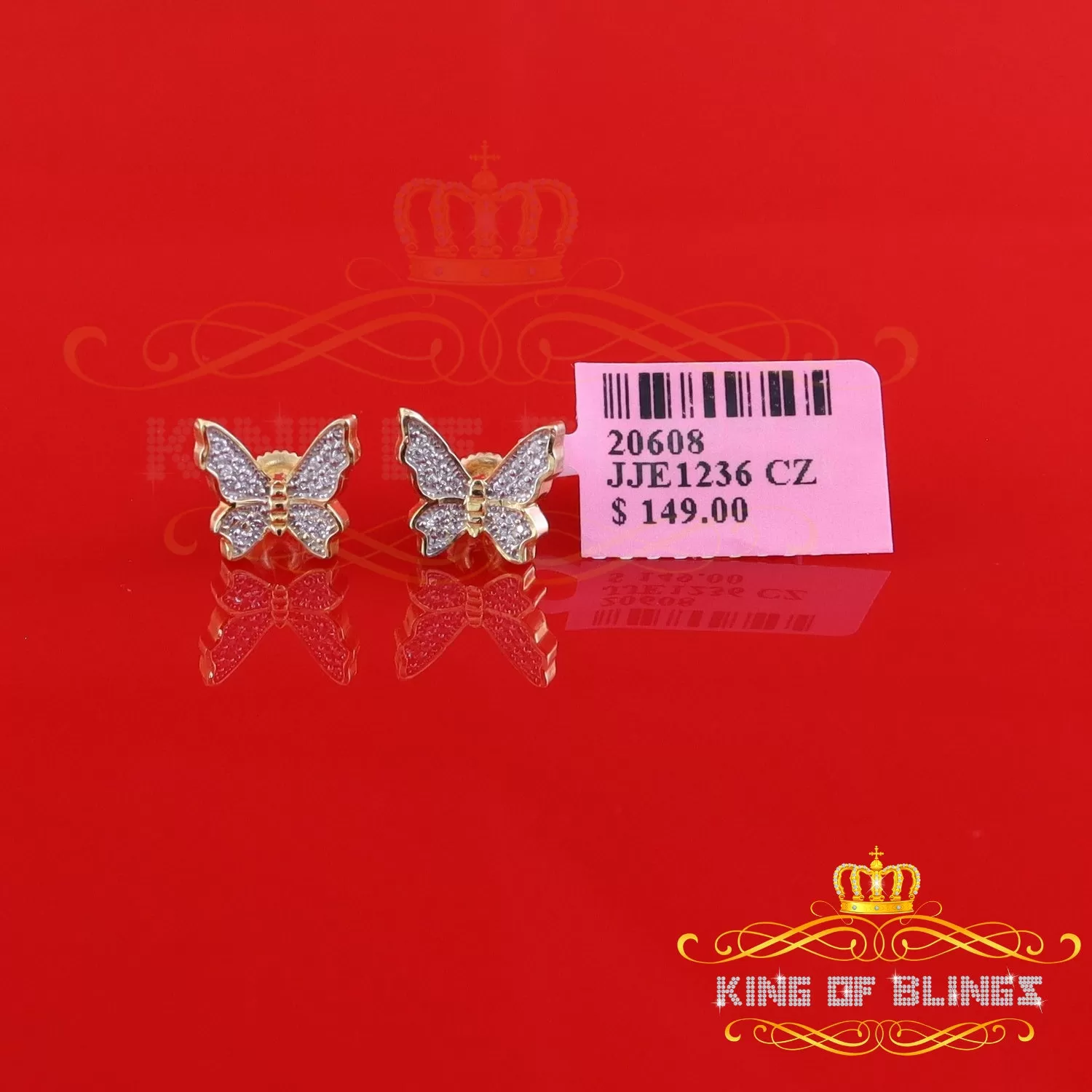 King of Bling's Women's 0.34ct Cubic Zirconia Butterfly Stud Earring Yellow 925 Sterling Silver