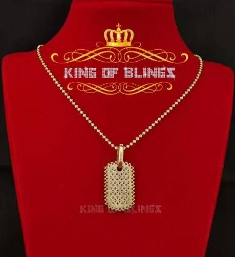 King of Bling's Yellow 925 Sterling Silver Dog Tag Pendant 3.93ct Cubic Zirconia