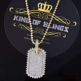 King of Bling's Yellow 925 Sterling Silver Dog Tag Pendant 3.93ct Cubic Zirconia