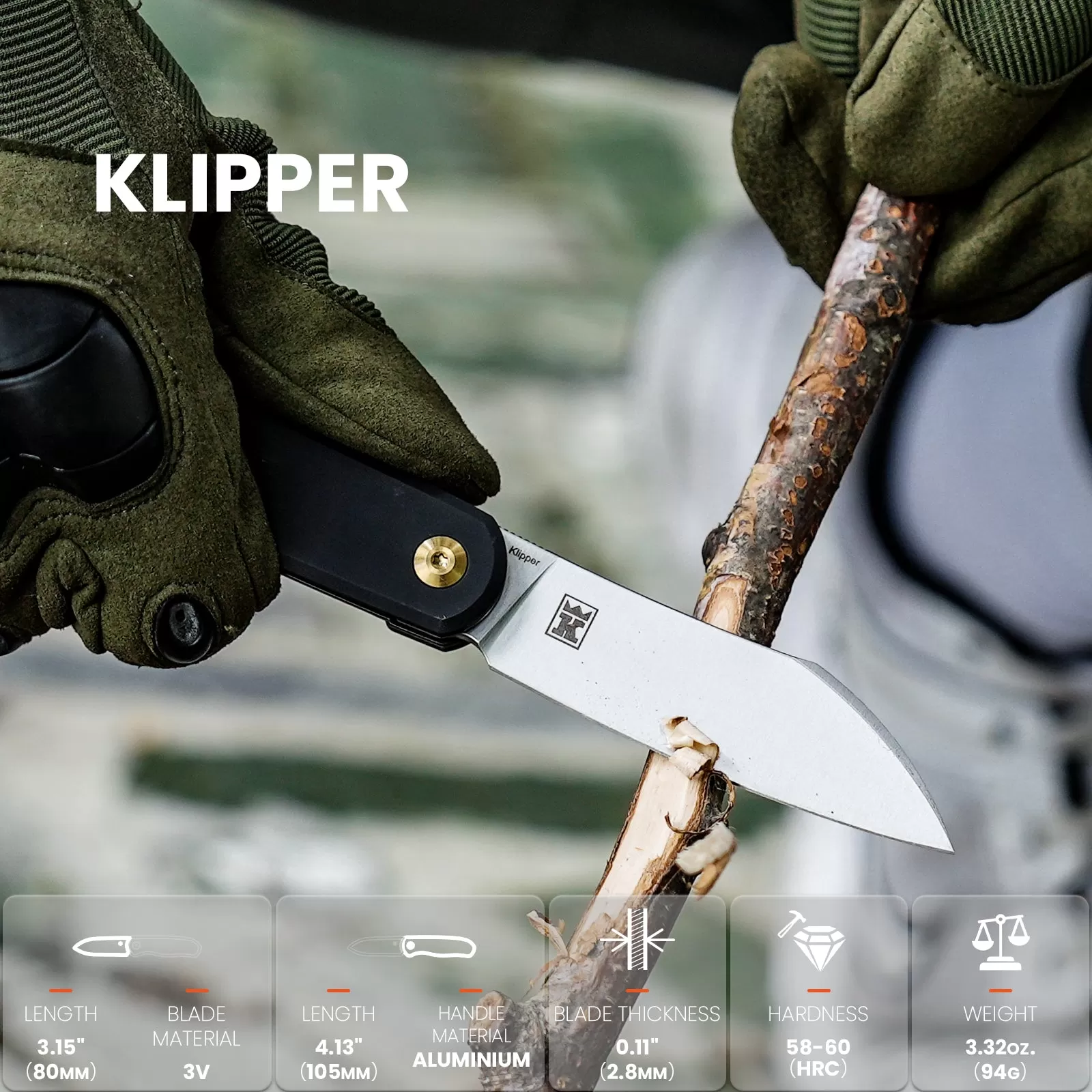 Kizer Klipper 3V Blade Liner Lock Aluminium Handle V3580C1 (3.15 Satin)