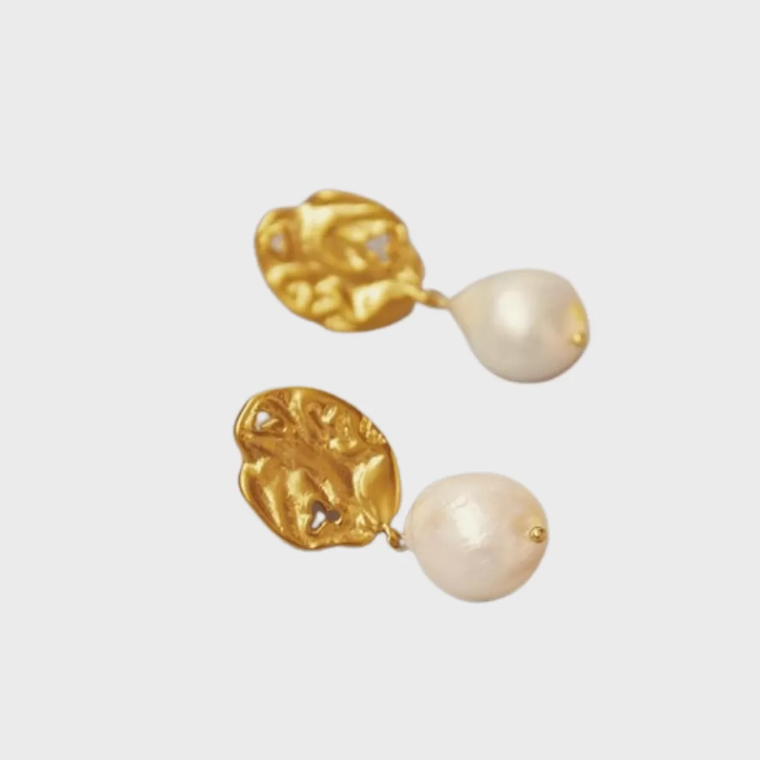 Leaf gold baroque pearl earrings