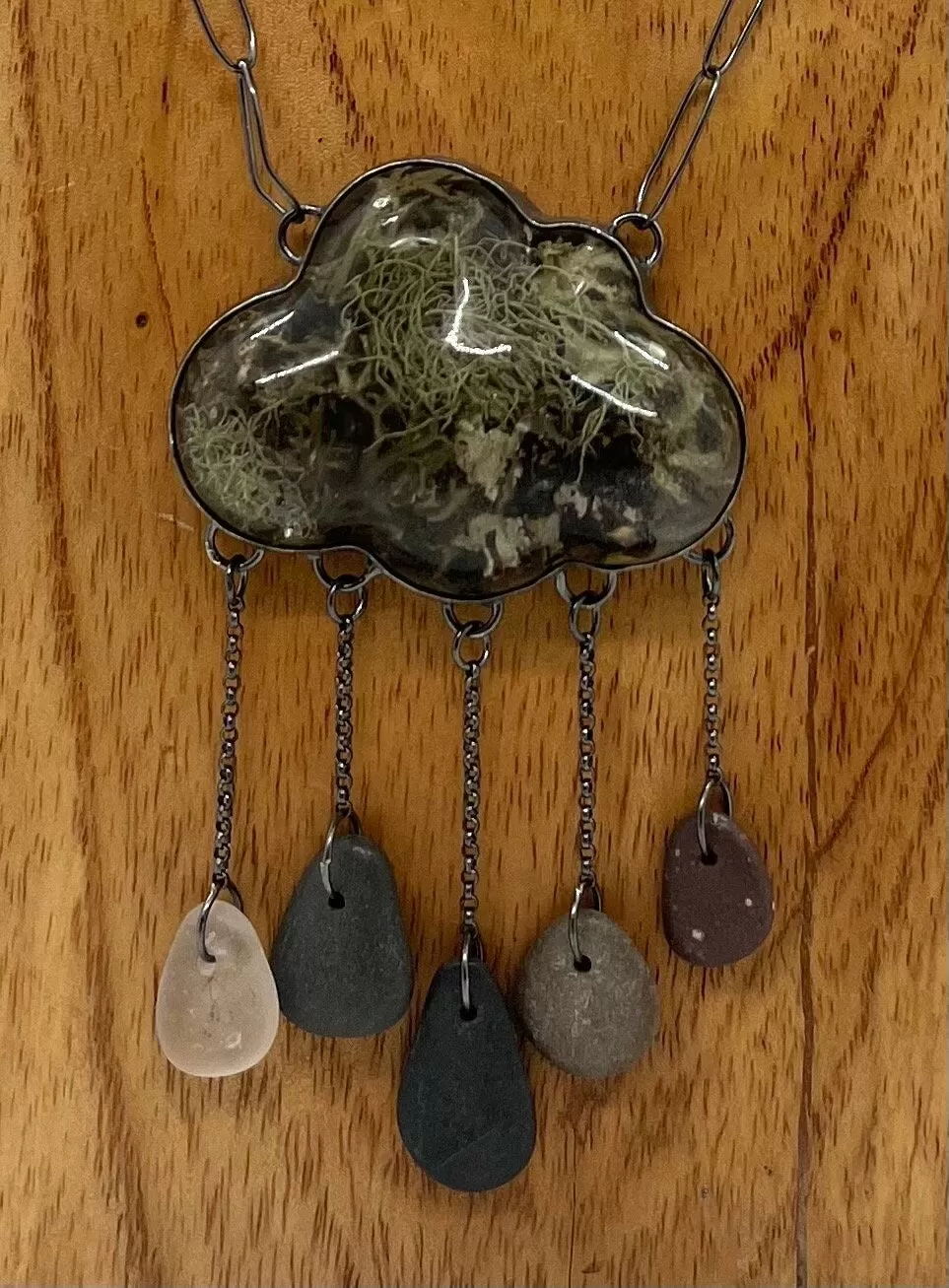 Lichen Resin Cloud and Rock Necklace