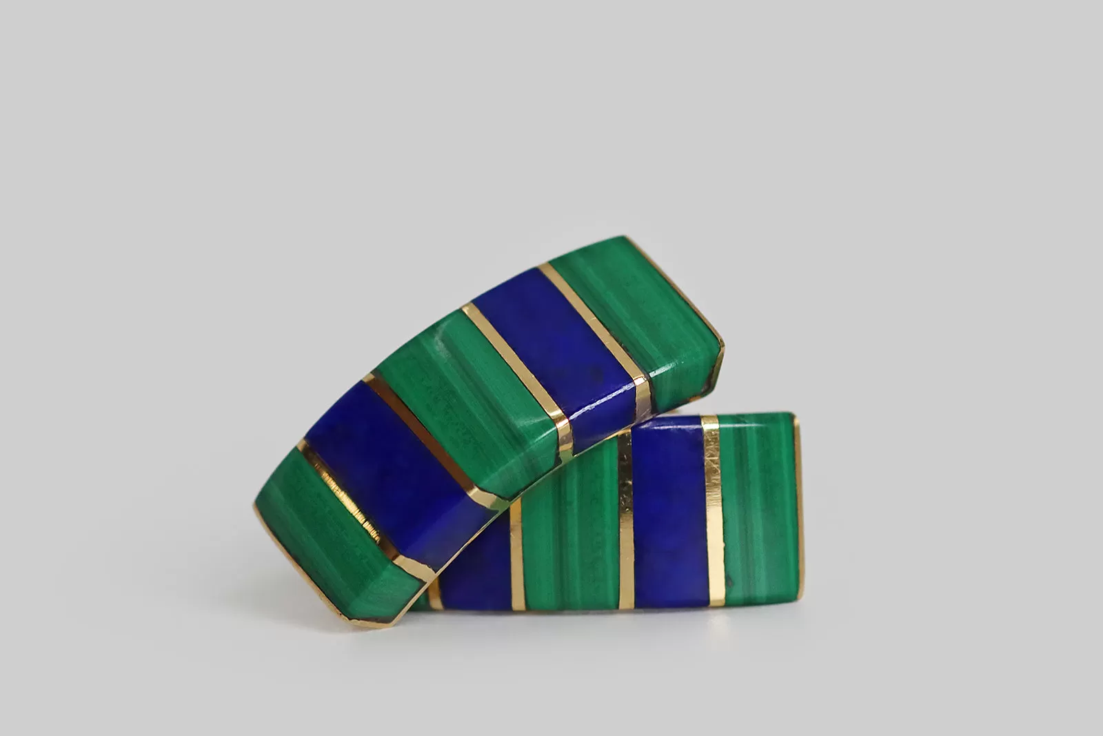 Malachite & Lapis Inlay Arched Post Earrings