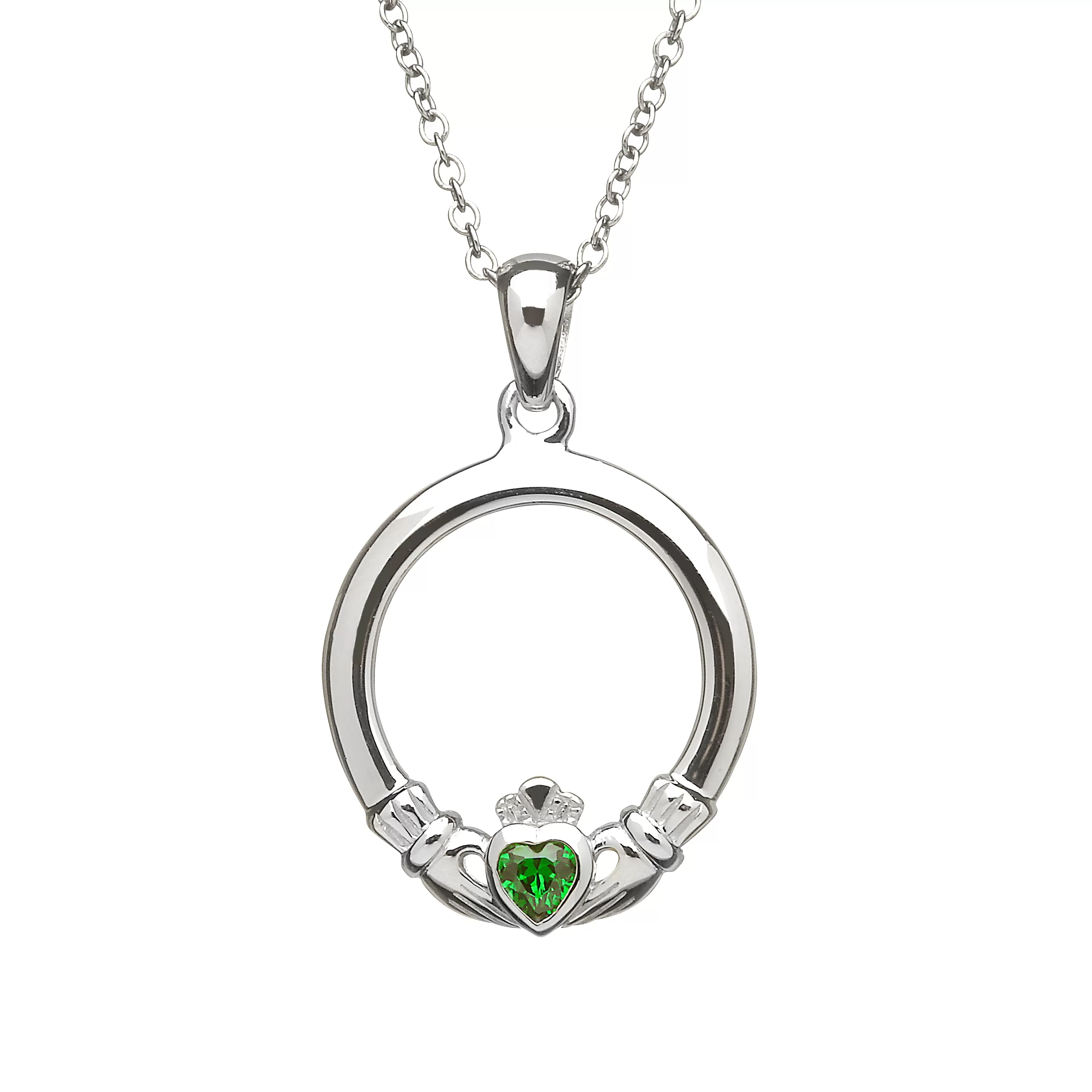 Medium Claddagh Pendant with Green Heart