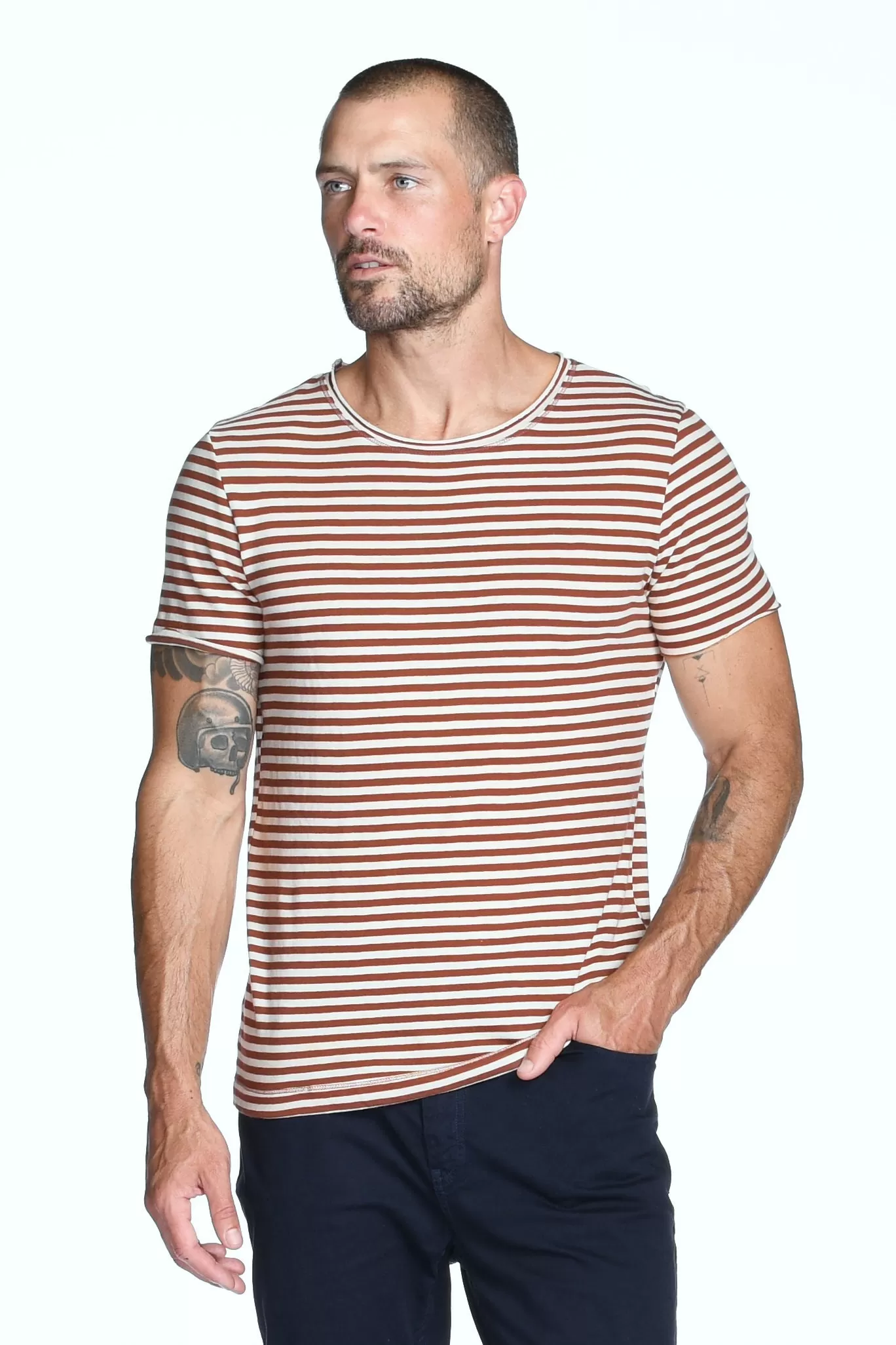 Men's Brolin Raw Neck Crew Stripe Tee