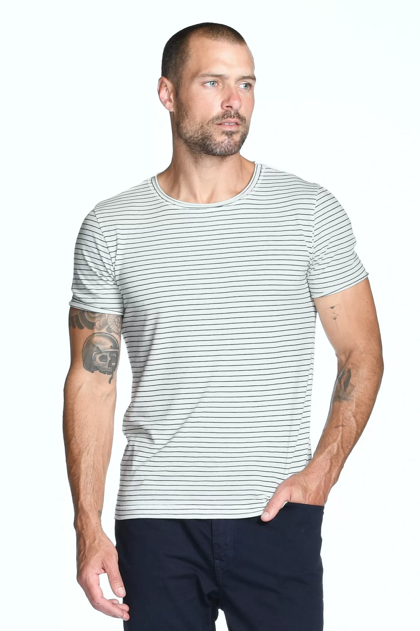 Men's Brolin Raw Neck Crew Stripe Tee