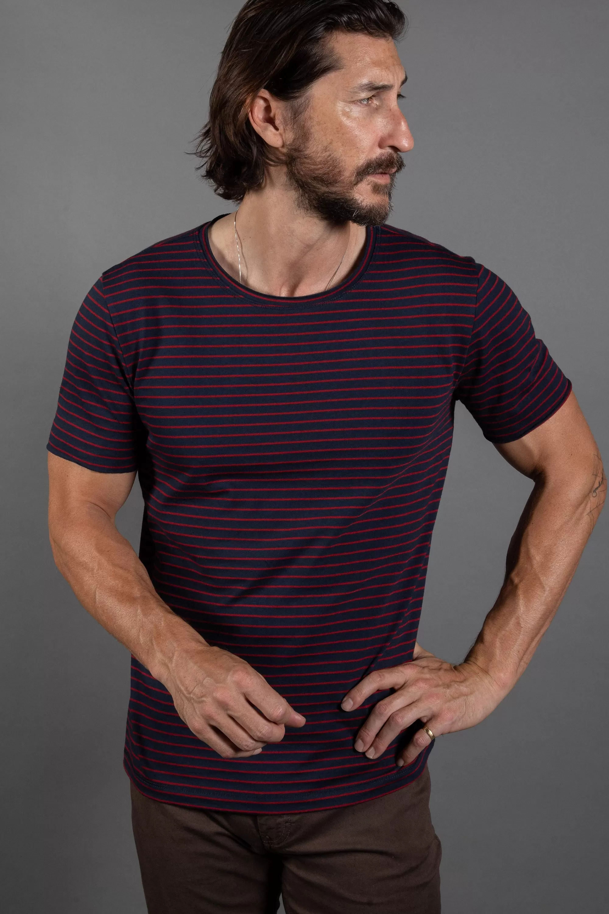 Men's Brolin Raw Neck Crew Stripe Tee