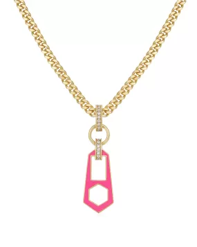 Mini Zipper Pendant Necklace- Hot Pink- Gold