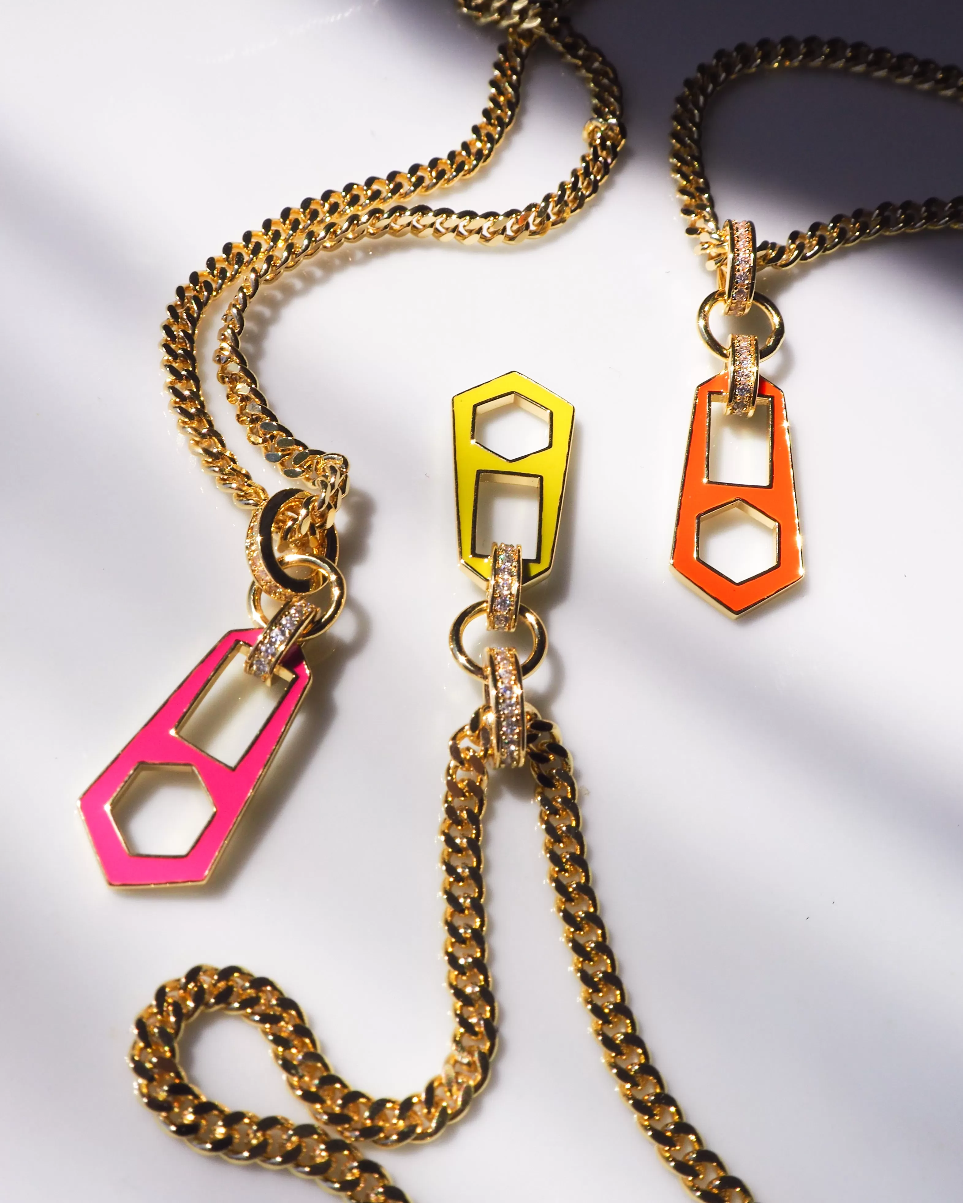 Mini Zipper Pendant Necklace- Hot Pink- Gold