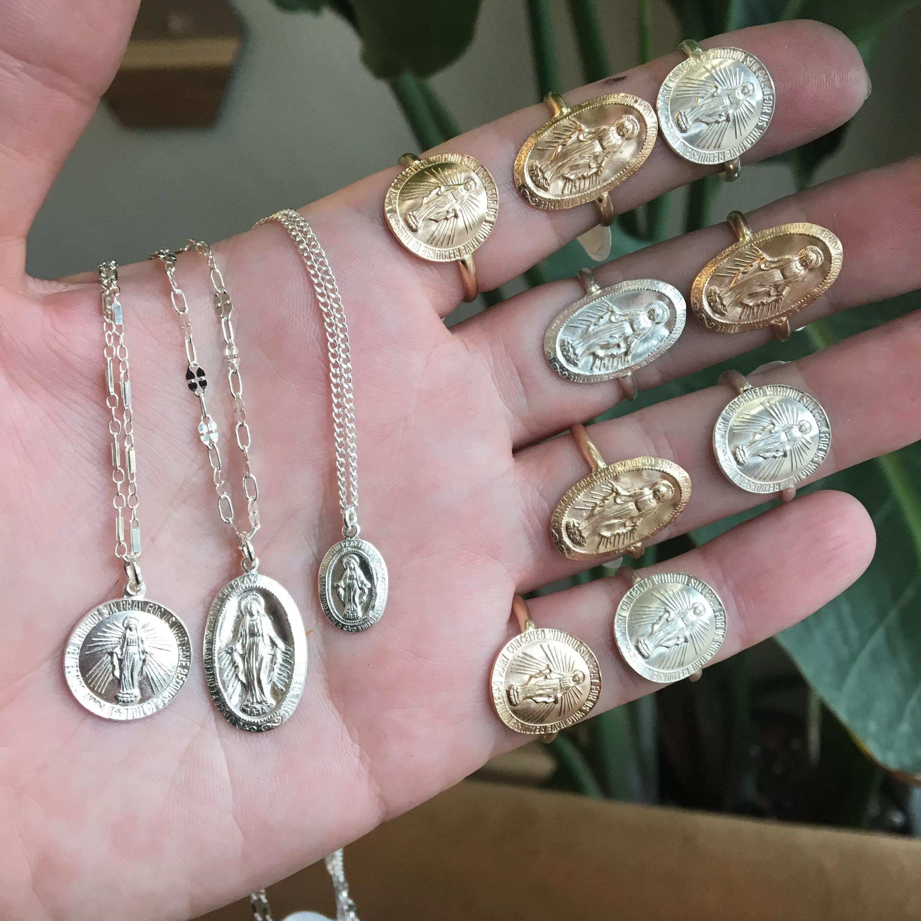 Mother Mary Coin Necklace, Gold or Silver