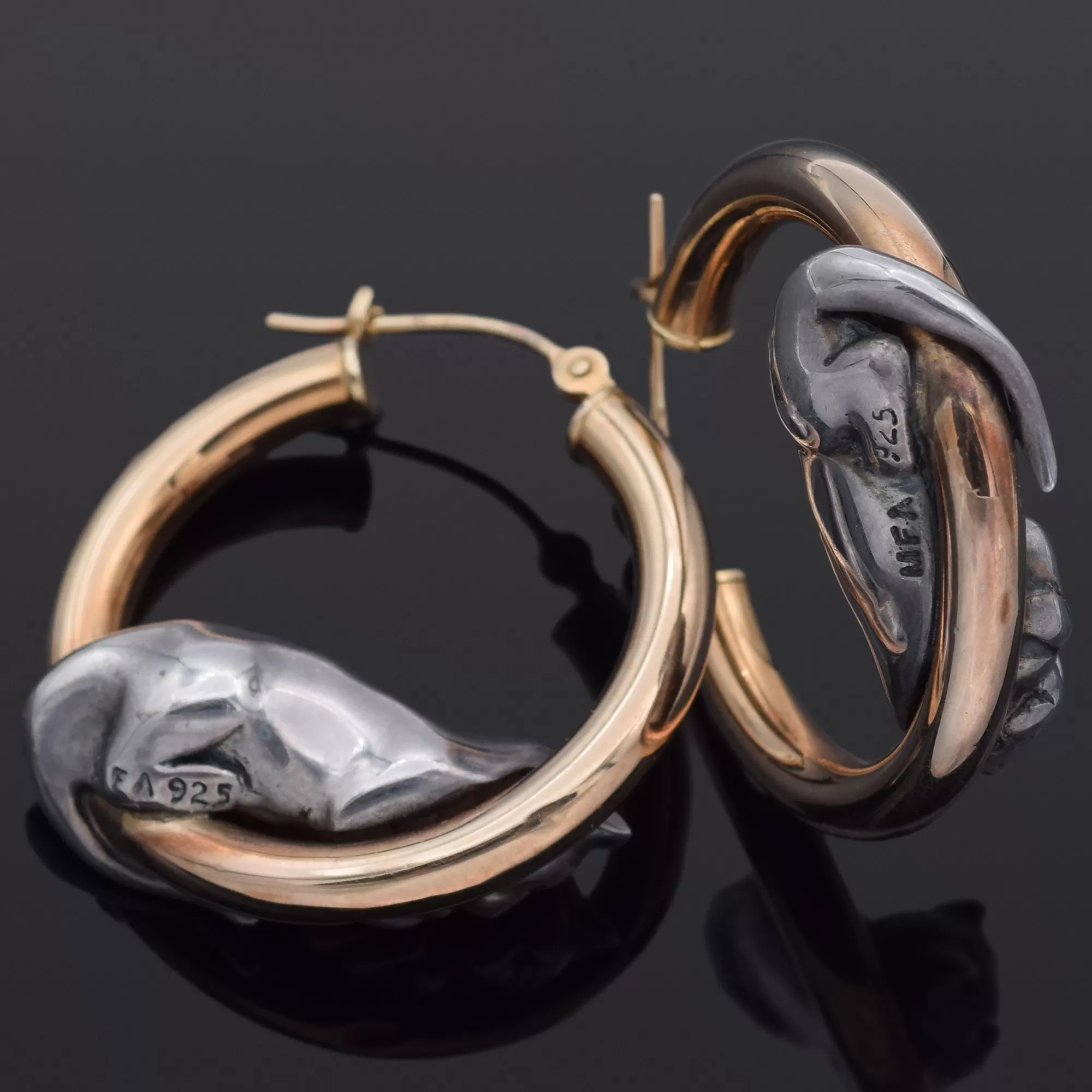 Museum of Fine Arts 14K Yellow Gold & Sterling Silver Sleeping Cat Hoop Earrings