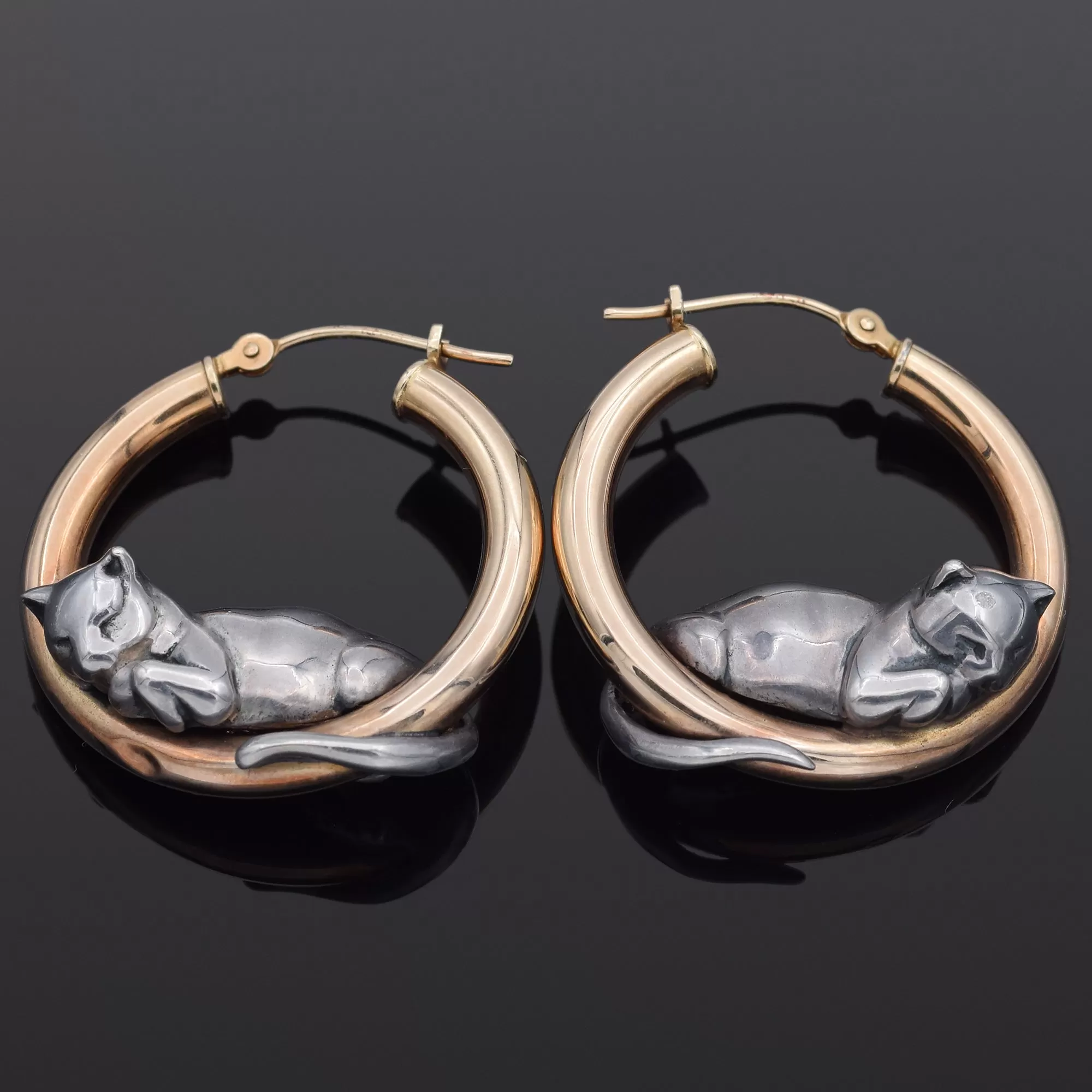 Museum of Fine Arts 14K Yellow Gold & Sterling Silver Sleeping Cat Hoop Earrings